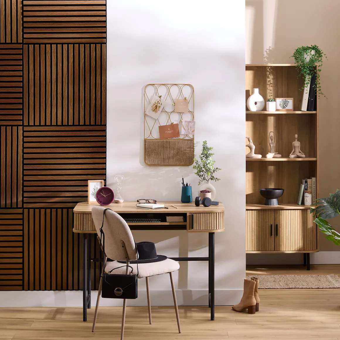 Panneau décoratif tasseaux bois Colva - 60x60x2,1 cm - Effet noyer