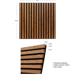 Panneau décoratif tasseaux bois Colva - 60x60x2,1 cm - Effet noyer