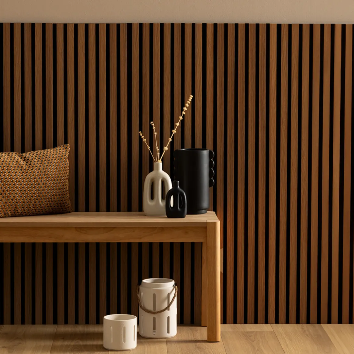 Panneau décoratif tasseaux bois Colva - 120x60x2,1 cm - Effet noyer