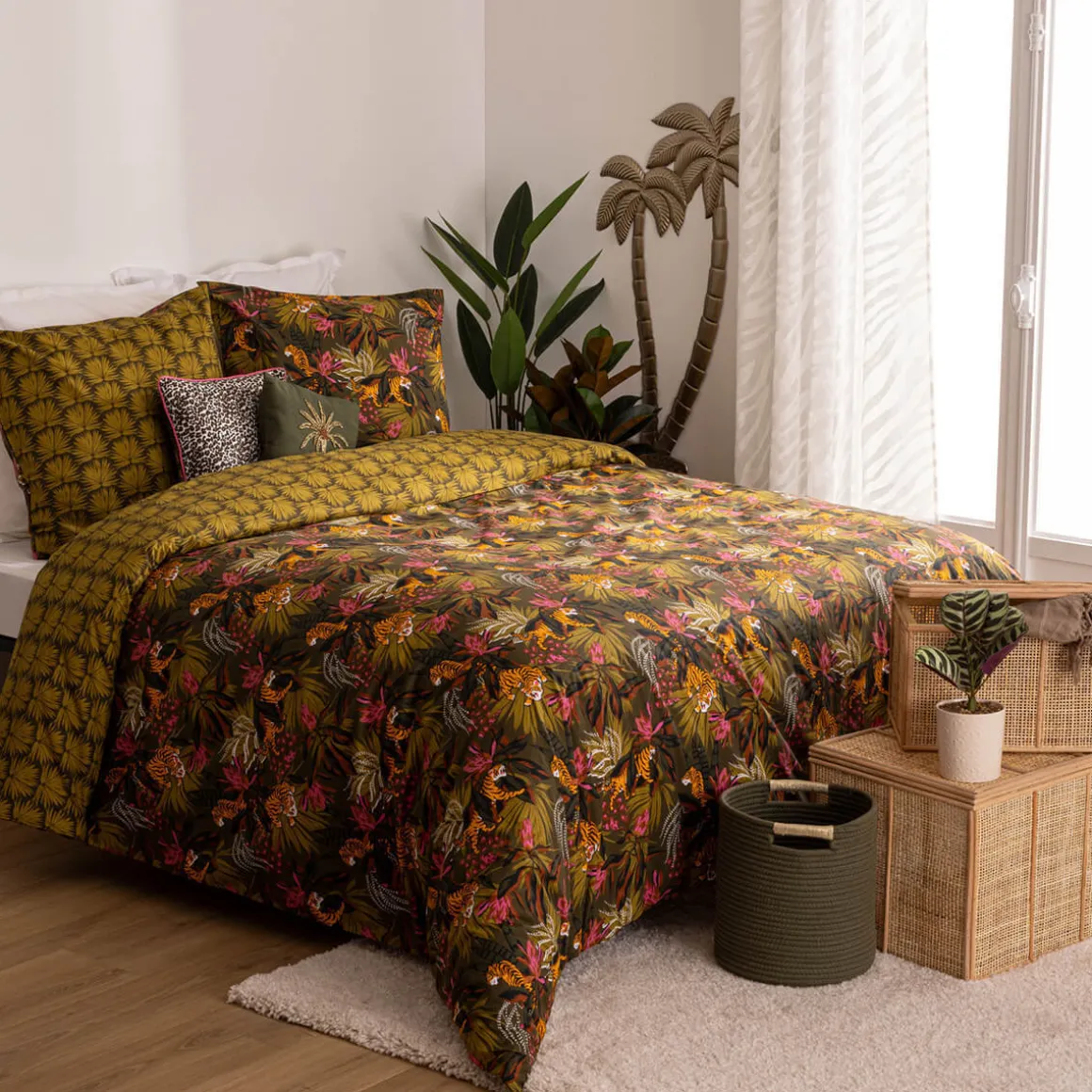 Parure de lit 3 pièces imprimée "Tropical boudoir"