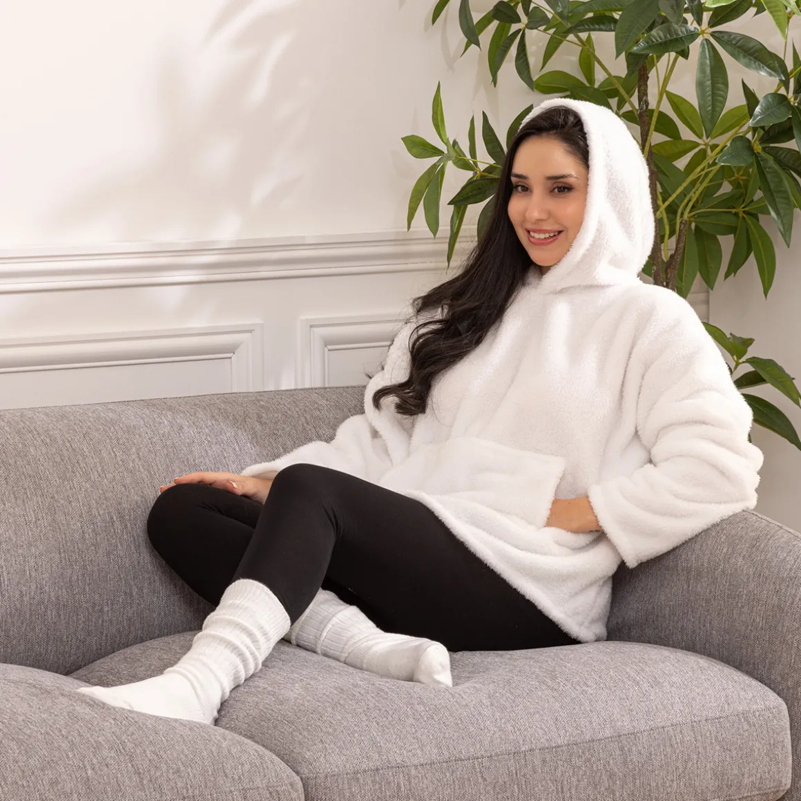 Plaid à manches capuche flanelle "teddy"