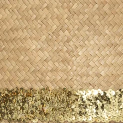 Set de 3 paniers ronds à anses, roseau tressé, sequins dorés