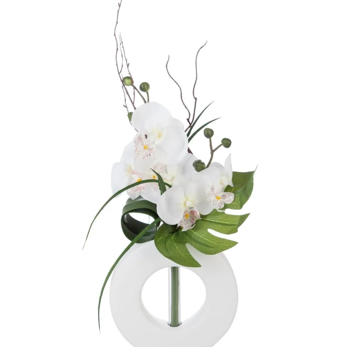 Vase orchidées artificielles, blanc